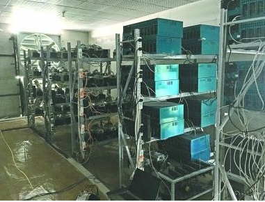 An advanced Bitcoin mining rig showcasing its complex setup